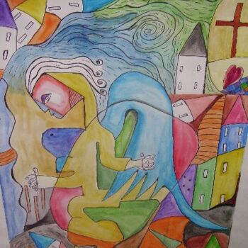 Dibujo titulada "l'ange de paix" por Lauretta Bonhomme, Obra de arte original