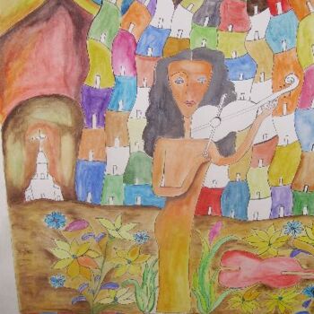 Disegno intitolato "la joueuse de violo…" da Lauretta Bonhomme, Opera d'arte originale