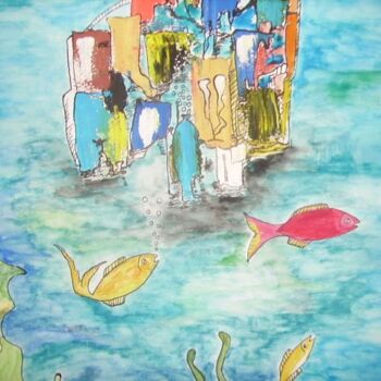 Dessin intitulée "pêche sous-marine" par Lauretta Bonhomme, Œuvre d'art originale