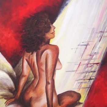 Painting titled "Nue vers la lumière" by Laure Vieusse, Original Artwork, Acrylic Mounted on Wood Stretcher frame