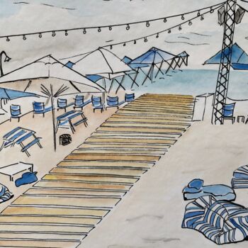 Peinture intitulée "MOSELEY BEACH CLUB" par Laurie Deneux, Œuvre d'art originale, Aquarelle