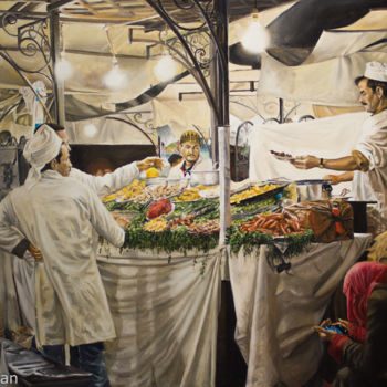 Painting titled "Mercado Djema El Fna" by Lautaro Fiszman, Original Artwork, Oil