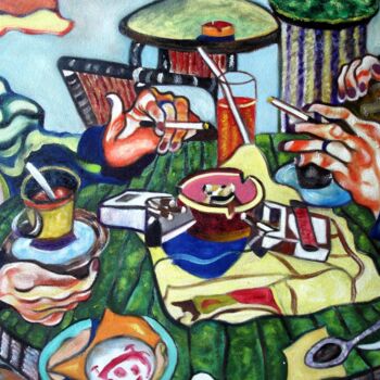 Art textile intitulée "La conversation des…" par Lautum, Œuvre d'art originale, Huile