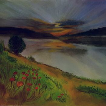 Malerei mit dem Titel "Abendstunden" von Sigrid Helmlinger, Original-Kunstwerk, Aquarell