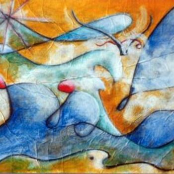 Peinture intitulée "Sirène sur  fond ja…" par Niute, Œuvre d'art originale