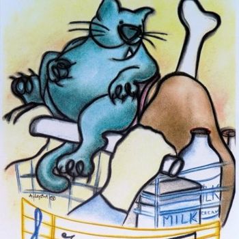 Peinture intitulée "Un chat vert 7" par Niute, Œuvre d'art originale