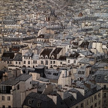 Painting titled "Toits de Paris - 20…" by Olivier Lavorel, Original Artwork, Oil Mounted on Wood Stretcher frame