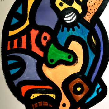 绘画 标题为“Lion Mask” 由Lawasi, 原创艺术品, 丙烯