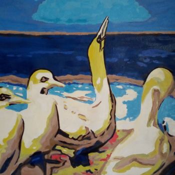 Malerei mit dem Titel "Gannets." von Yvette Mey, Original-Kunstwerk, Öl