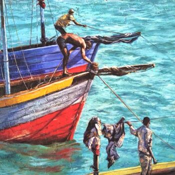 Malerei mit dem Titel "After the Fishing i…" von Yvette Mey, Original-Kunstwerk, Öl