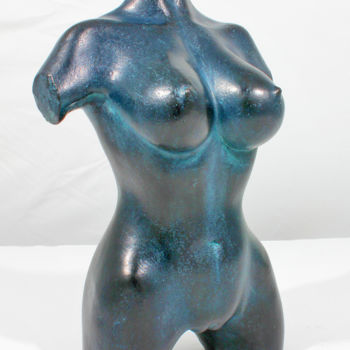 Escultura titulada "buste bronze bleu" por Lawrence, Obra de arte original, Metales
