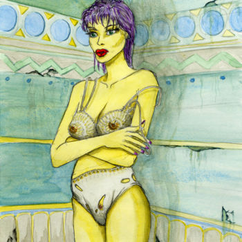 Peinture intitulée "to the bath" par Lawrence, Œuvre d'art originale, Aquarelle