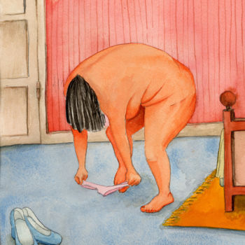 Картина под названием "Brenda puts her pan…" - Lawrence, Подлинное произведение искусства, Акварель