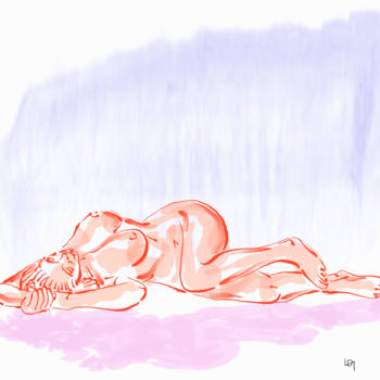 Dessin intitulée "lying naked red" par Lawrence, Œuvre d'art originale, Photographie numérique