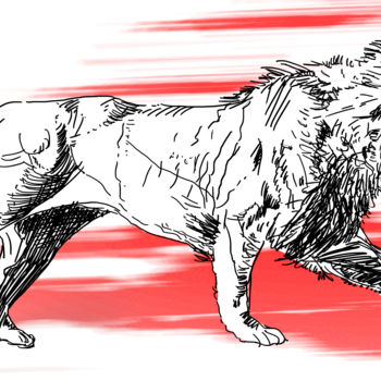 Σχέδιο με τίτλο "lion hunter" από Lawrence, Αυθεντικά έργα τέχνης, Ψηφιακή φωτογραφία