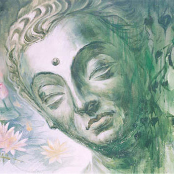 Painting titled "Mahaparinirvana" by Laxman Kumar Artist Delhi, Original Artwork, Oil