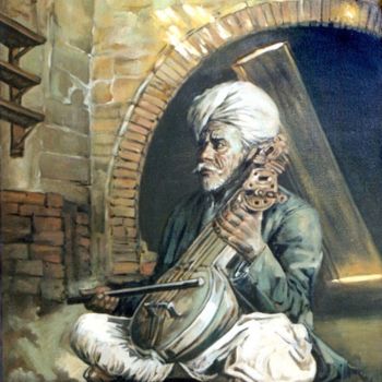 Painting titled "Fiddle Player" by Laxman Kumar Artist Delhi, Original Artwork, Oil