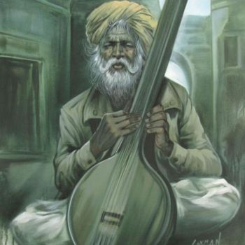 Painting titled "Sarangi Player 03" by Laxman Kumar Artist Delhi, Original Artwork, Oil