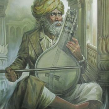 Painting titled "Sarangi Player 02" by Laxman Kumar Artist Delhi, Original Artwork