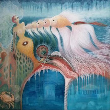 Ζωγραφική με τίτλο "Children of Atlantis" από Liliana Lazar, Αυθεντικά έργα τέχνης, Λάδι Τοποθετήθηκε στο Ξύλινο φορείο σκελ…