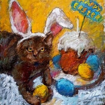 Painting titled "Happy Easter/2022" by Valerie Lazareva, Original Artwork, Oil