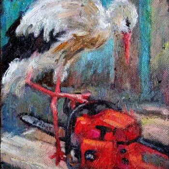 Peinture intitulée "Stork/2022" par Valerie Lazareva, Œuvre d'art originale, Huile