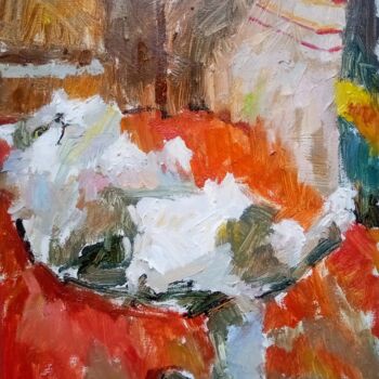 Schilderij getiteld "Gray cat/2022" door Valerie Lazareva, Origineel Kunstwerk, Olie