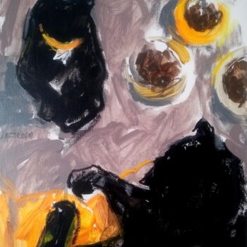 Pintura intitulada "Black cats & yellow…" por Valerie Lazareva, Obras de arte originais, Acrílico