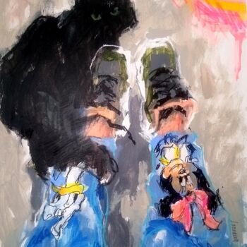 Peinture intitulée "Black Cat & Minnie…" par Valerie Lazareva, Œuvre d'art originale, Acrylique