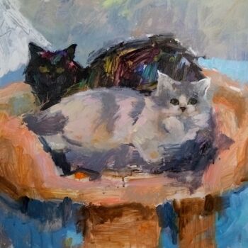 Painting titled "Two cats #1" by Valerie Lazareva, Original Artwork, Acrylic