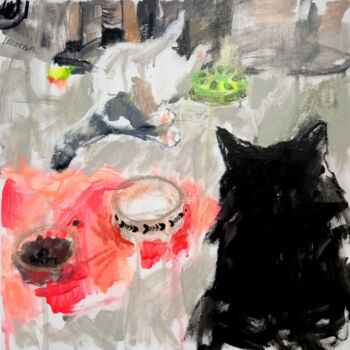 Painting titled "Two cats#2" by Valerie Lazareva, Original Artwork, Acrylic