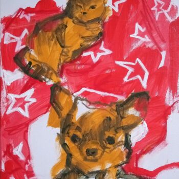 Painting titled "Tiger cat and Chihu…" by Valerie Lazareva, Original Artwork, Acrylic