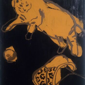 Painting titled "Tiger cat on a blac…" by Valerie Lazareva, Original Artwork, Acrylic