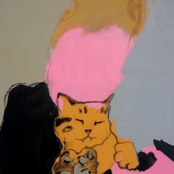 Painting titled "#3/24 Tiger cat wit…" by Valerie Lazareva, Original Artwork, Acrylic