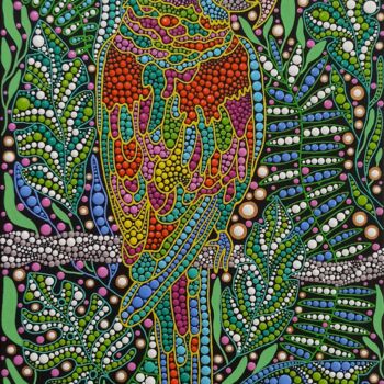 제목이 "Parrot"인 미술작품 Oxana Lazari로, 원작, 아크릴 나무 들것 프레임에 장착됨