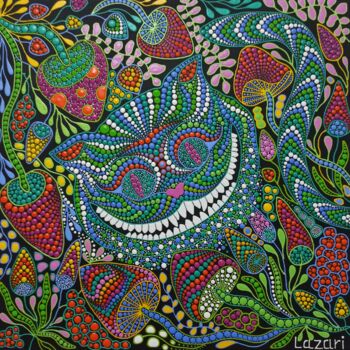 Картина под названием "Cheshire cat" - Oxana Lazari, Подлинное произведение искусства, Акрил Установлен на Деревянная рама д…