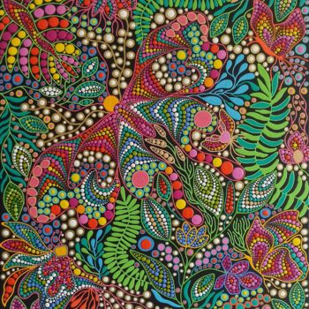 Картина под названием "Butterfly in bloom" - Oxana Lazari, Подлинное произведение искусства, Акрил Установлен на Деревянная…