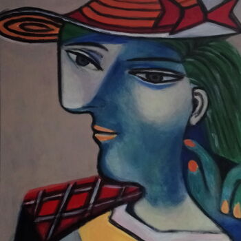 Painting titled "Hommage à Picasso" by Lazzate Maral, Original Artwork, Acrylic Mounted on Wood Stretcher frame