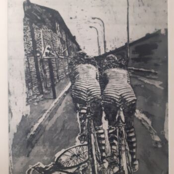 Printmaking titled "Les cyclades" by Bergstrasser Laurent, Original Artwork, Etching Mounted on artwork_cat.