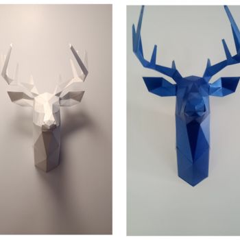 Sculpture titled "Deer Head Origami" by Laurent Bigayon, Original Artwork, Cardboard