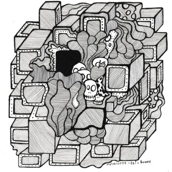 Drawing titled "Boxes" by Laurent Bigayon, Original Artwork, Ink