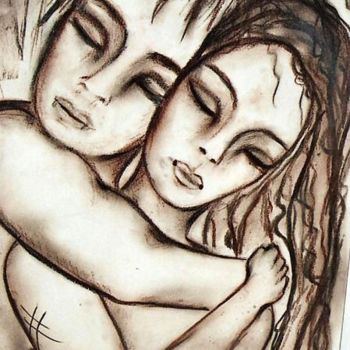 Dessin intitulée "couple fusain sangu…" par Laurence Chiocca, Œuvre d'art originale, Autre