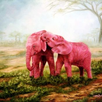Ζωγραφική με τίτλο ""Pink Elephants?"" από Laura Curtin, Αυθεντικά έργα τέχνης, Λάδι
