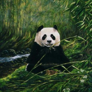 Pintura intitulada ""Bamboo Breakfast"" por Laura Curtin, Obras de arte originais, Óleo