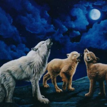 Painting titled ""Wolf Howl"" by Laura Curtin, Original Artwork, Oil