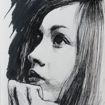 Drawing titled "Self Portrait" by Céline Tatarski, Original Artwork