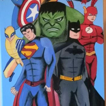 Pintura titulada "SUPER HEROS" por Laure Cornillac, Obra de arte original, Oleo