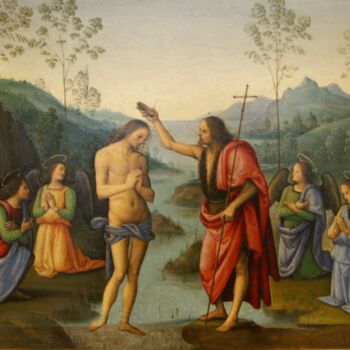 Pittura intitolato "Le baptême du Christ" da Le Pérugin, Opera d'arte originale, Olio