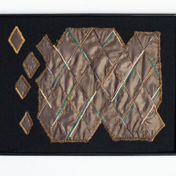 Textile Art titled "Défragmentation" by Léa Coutureau, Original Artwork, Embroidery Mounted on Wood Panel