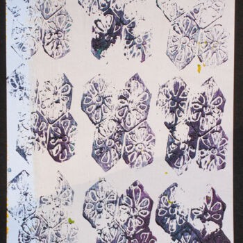 Incisioni, stampe intitolato "Fleurs diaphanes" da Léa Coutureau, Opera d'arte originale, Incisioni su linoleum